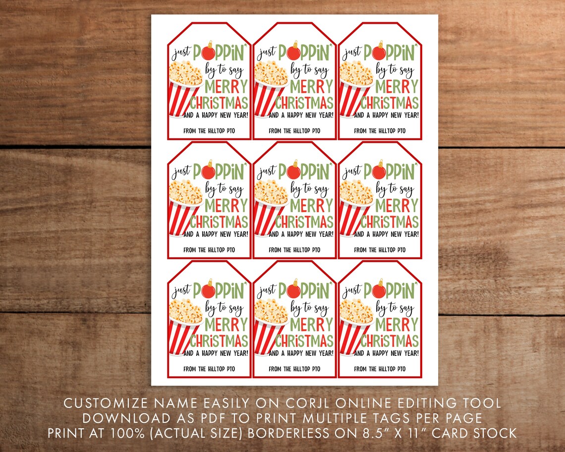 Christmas Popcorn Gift Tag Printable for Teacher Nurse Staff Etsy