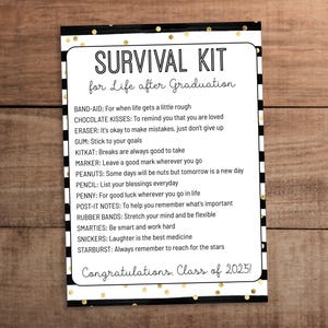 Editable Survival Kit for Life After Graduation Printable Class of 2025 Gift for New Graduates High school College University Congrats Grad