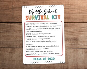 Editable Middle school student survival kit printable Boho colors