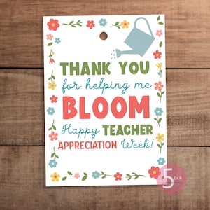 Bedankt dat je me hebt geholpen om te bloeien Teacher Appreciation Week Cadeaukaartje afdrukbare bloem