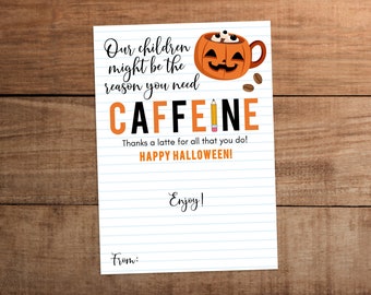 Halloween Coffee Pun Teacher Appreciation Gift Tag Holder, Digital Download