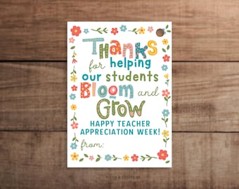 Cadeaukaartje leraar waardering: Bloom and Grow (digitale download)