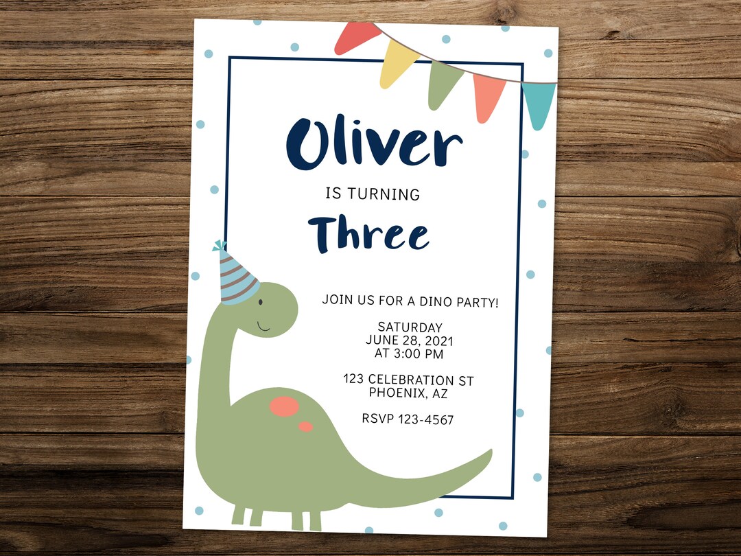 Editable Dinosaur Theme Birthday Party Invitation Printable Template - Etsy