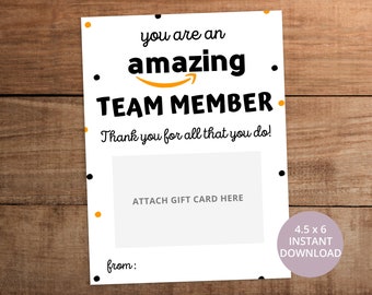 Printable Amazon Thank you gift card holder for staff employee team member appreciation, Instant download