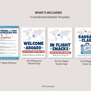 Teacher and Staff Appreciation Week Itinerary Sign Editable Plane Travel Theme Bundle Template image 2