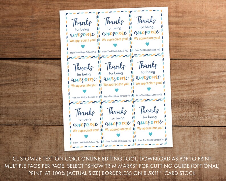 Editable Thanks for Being Awesome Gift Tag Printable for - Etsy