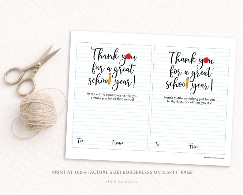 End of School Year Teacher Gift Card Holder Printable, Thank You ...