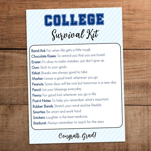 Editable College Survival Kit Printable Congratulations New - Etsy