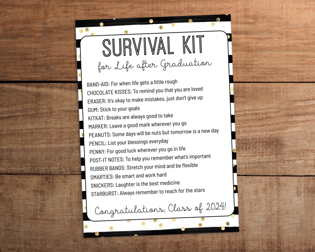 Editable Survival Kit for Life After Graduation Printable Class of 2024
