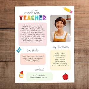 Bewerkbare Meet the Teacher-nieuwsbriefsjabloon: afdrukbaar terug naar school (digitale download)