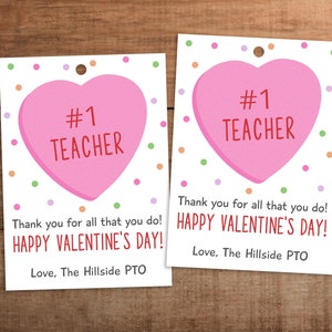 Valentine&#39;s Day teacher appreciation gift tag  printable  Conversation hearts candy    Editable Thank you treat tag
