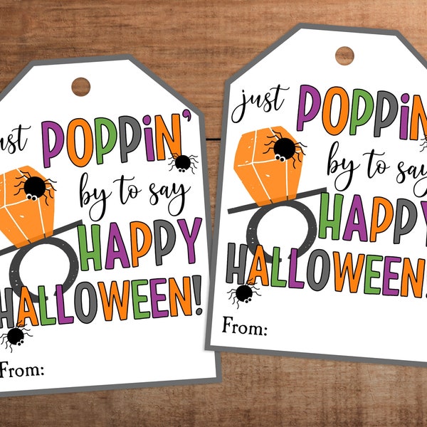 Halloween ring pop candy treat gift tag printable Poppin by to say Happy Halloween  Trick or treat tag