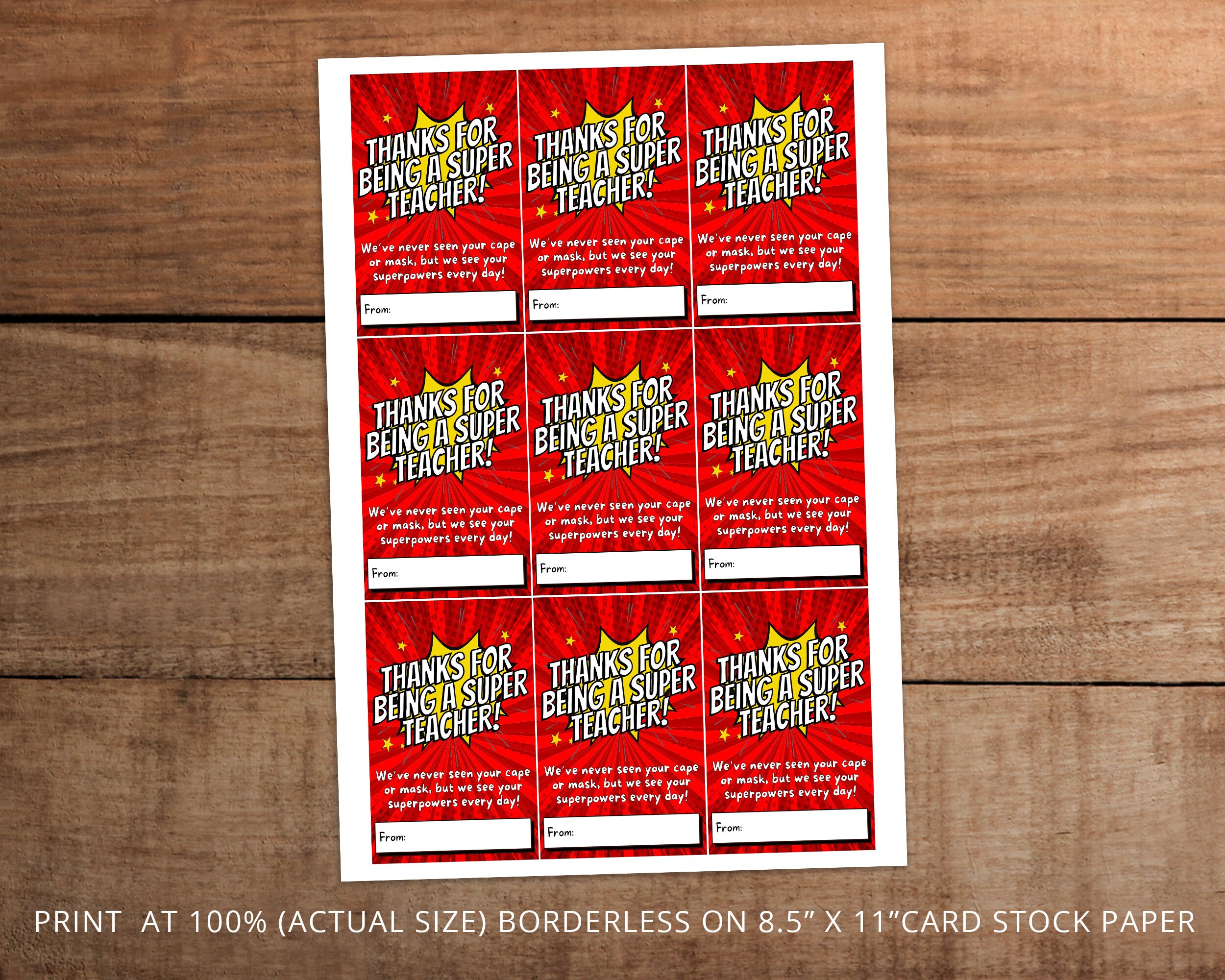 Superhero Teacher Appreciation Gift Tag (printable) - Etsy