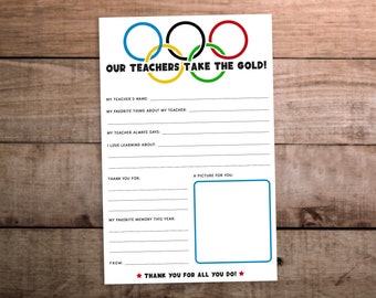 Letter to teacher from student template  Appreciation printable for teachers week or  end of school year   Olympics theme