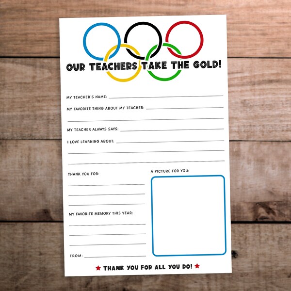 Letter to teacher from student template  Appreciation printable for teachers week or  end of school year   Olympics theme