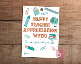 Teacher Appreciation Week bedankkaartje afdrukbaar