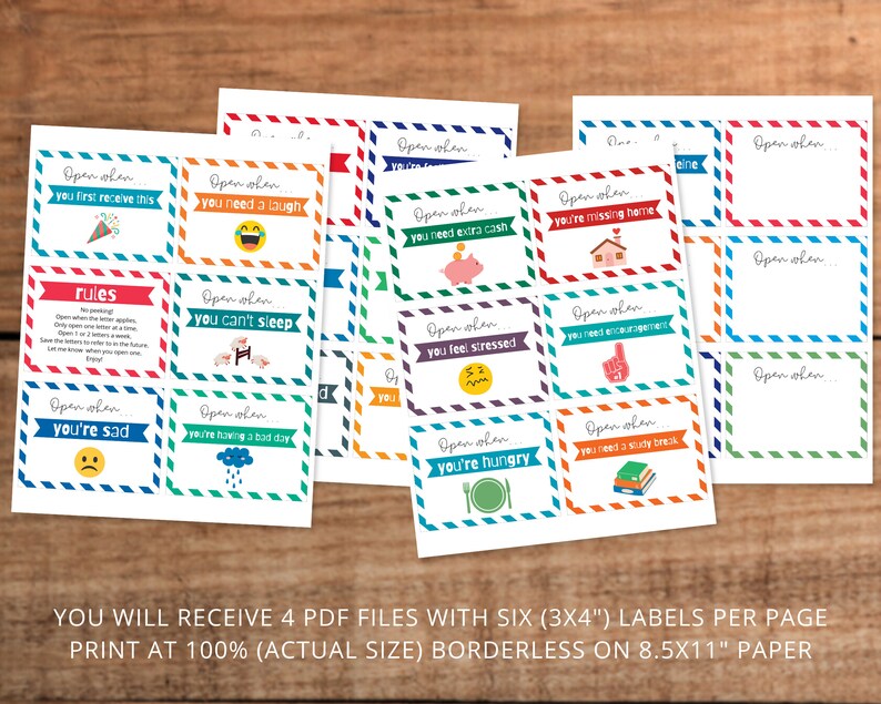 24 Open When Letter Envelope Label Printable Gift for College - Etsy