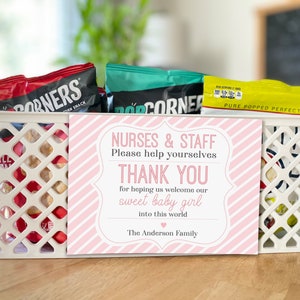 Editable Newborn baby girl gift basket thank you tag printable for  Labor and Delivery Nurse Midwife OBGYN Hospital staff appreciation