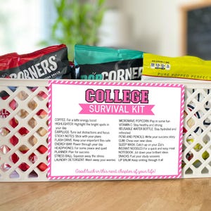 Pink College Survival Kit Printable Editable Care Package Label (Digital Download)