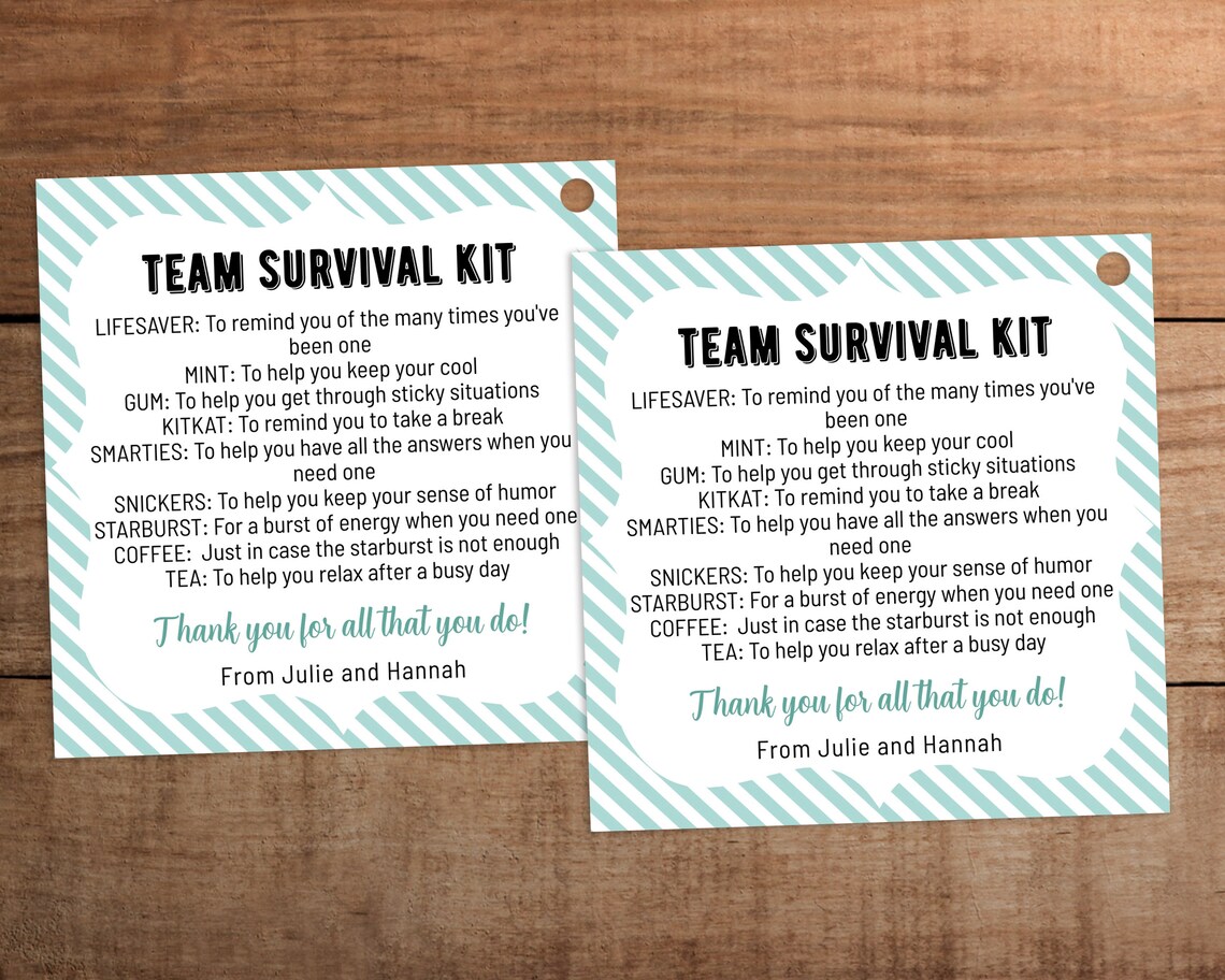 Team Survival Kit Printable Appreciation Gift Tag Printable - Etsy
