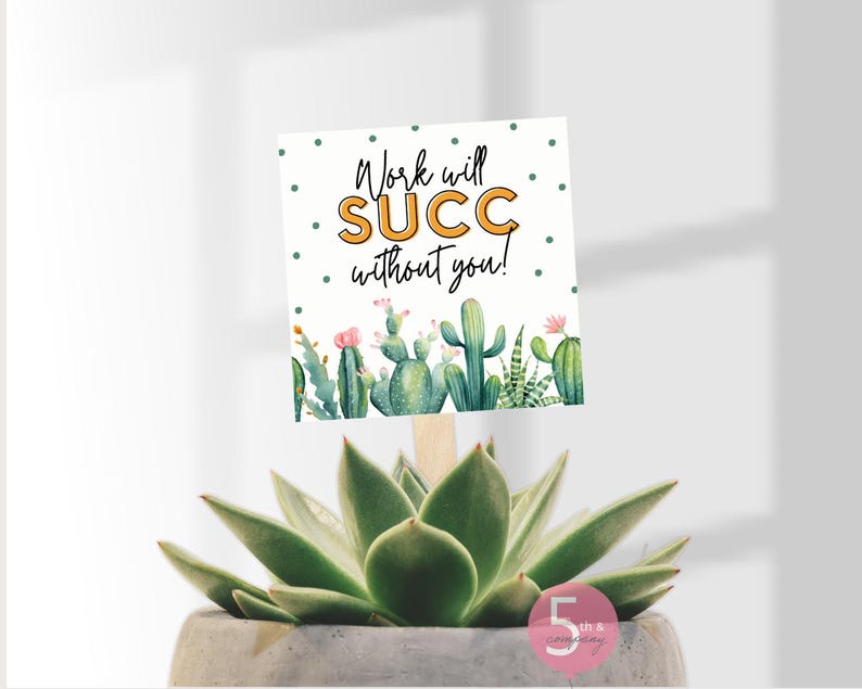 Etiqueta de regalo con diseño de suculentas, ideal para agradecer a un compañero de trabajo, o como regalo para profesor o enfermera (imprimible de 3 x 3 pulgadas). imagen 2