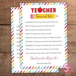 Editable Back to School Teacher Survival Kit Gift Tag Printable Candy Treat Tag