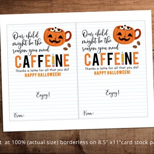 Halloween gift card holder for teacher appreciation, Our child might be the reason you need caffeine, Digital download
