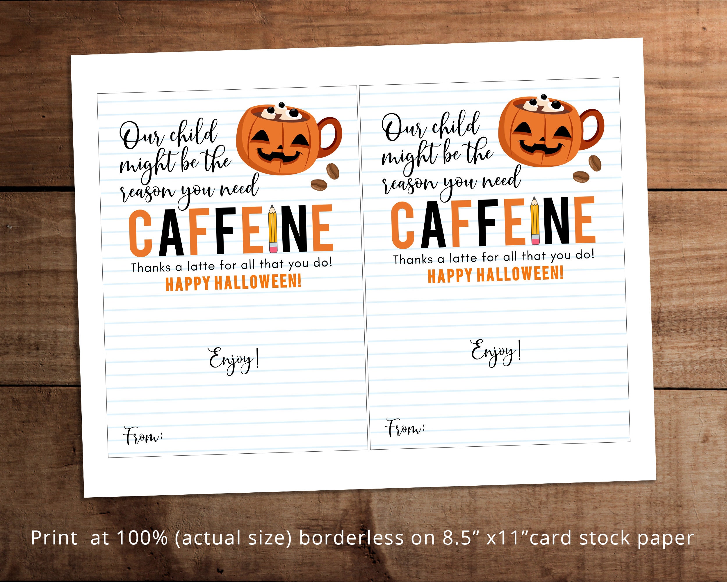 Halloween Teacher Appreciation Gift Card Holder Printable, Caffeine Pun ...