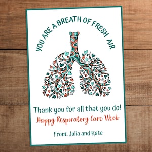 Apreciação do terapeuta respiratório 3,5x5" editável etiqueta de presente de agradecimento para impressão para a semana de cuidados respiratórios Você é uma lufada de ar fresco