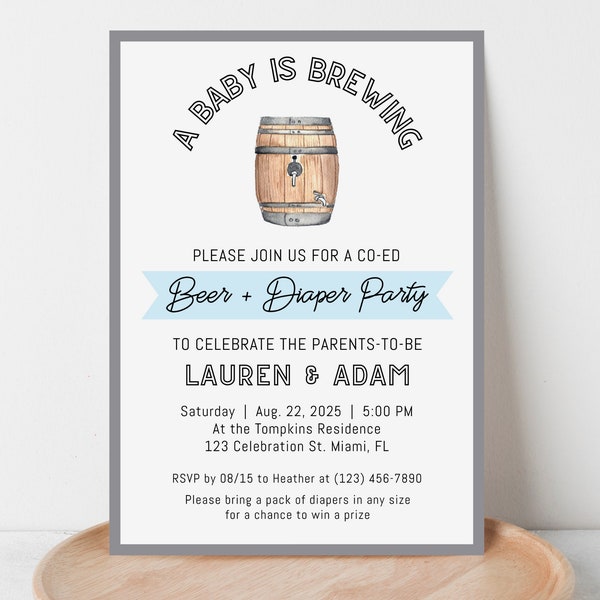 Beer and diaper co-ed baby shower party invitation  Huggies and chuggies invite  Pregger kegger editable printable for baby boy