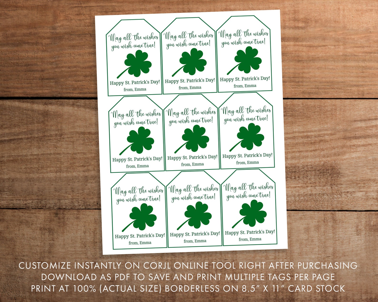Editable St. Patrick's Day Gift Tag Printable May All the Wishes You ...