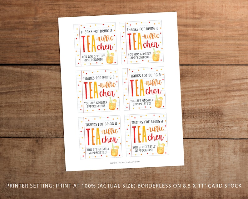 Teacher Appreciation Gift Tag: Tea-Riffic Printable (Digital Download) image 2