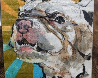 Mini lienzo magnético para refrigerador con pintura de bulldog