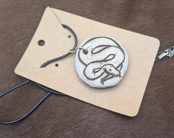 Hand-tooled Woodburned Python Pendant