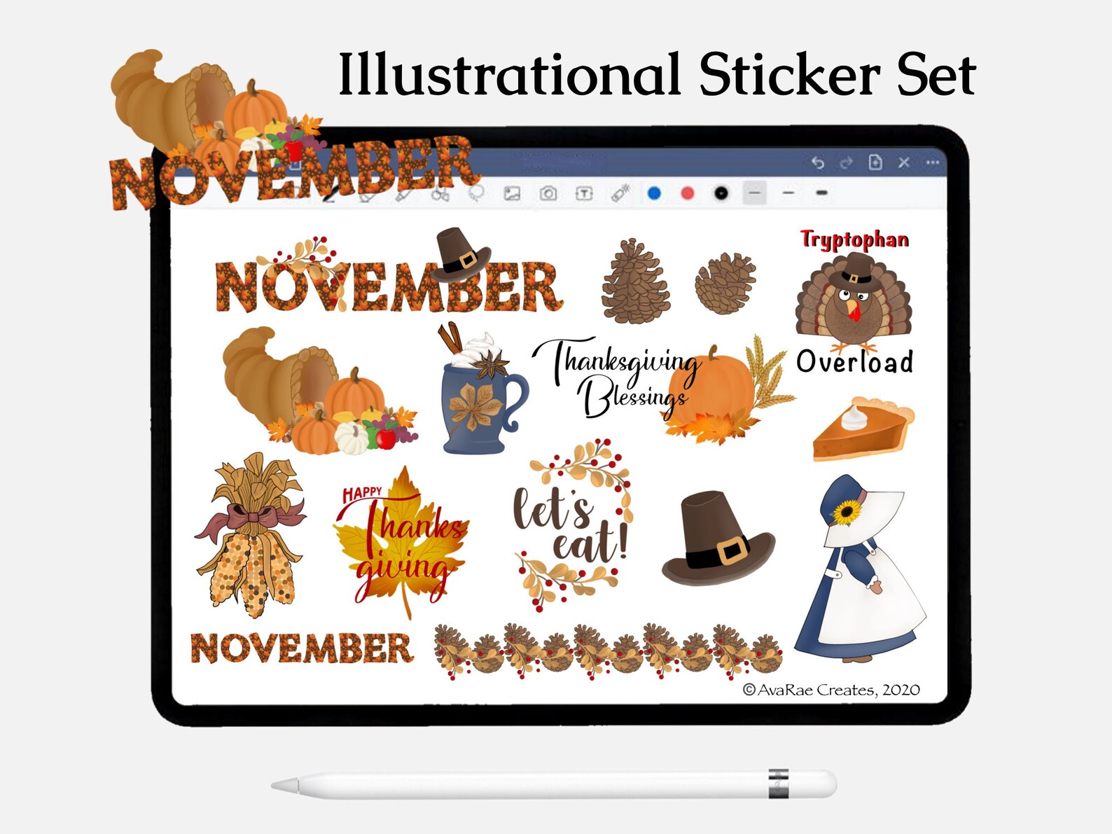 November Thanksgiving Digital Stickers Fall Harvest Planner - Etsy