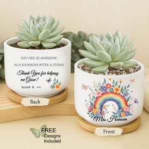 PNG Teacher Appreciation Gift, Customizable Sublimation/UVDTF “Thank You for Helping Me Grow” Planter Flower Pot Design, Back to School Gift