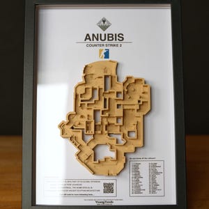 Coleção de Arte de Parede com Mapa 3D de Counter Strike 2 | Decoração para Sala de Jogos CS2 | Presente para Gamer Anubis