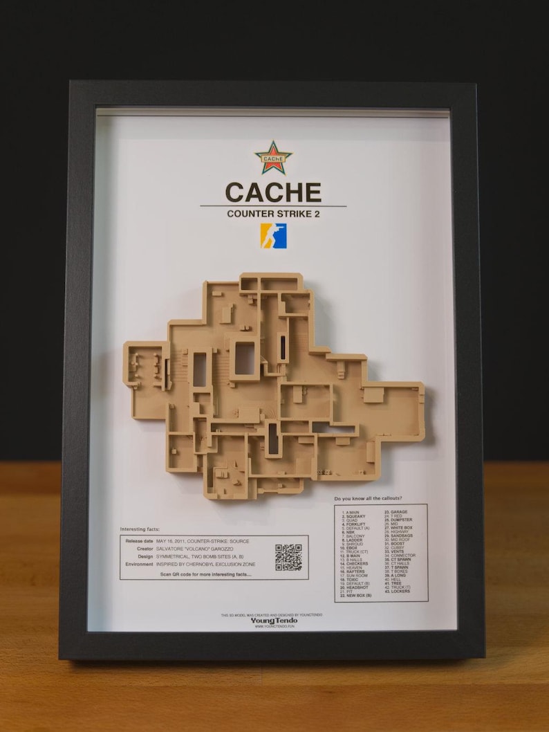 Coleção de Arte de Parede com Mapa 3D de Counter Strike 2 | Decoração para Sala de Jogos CS2 | Presente para Gamer Cache
