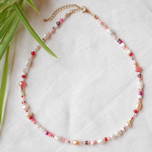 RASPBERRY colorful beaded necklace berry color beads choker Cute multicolor handmade jewelry gift for her with dainty red and pink beads image 3