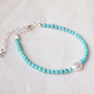 Turquoise beads bracelet | Beaded turquoise pearl bracelet | Small turquoise stone bracelet with genuine freshwater pearls | Gift for her