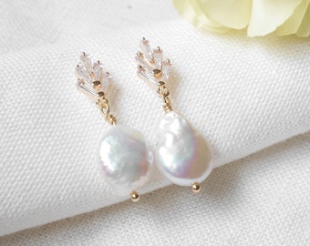 Pendientes art déco de perlas de agua dulce / Elegantes pendientes de perlas grandes / Pendientes colgantes de perlas nupciales de estilo vintage / Pendientes de boda de la década de 1920 para ella