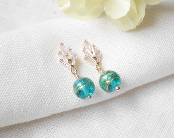 Turquoise Murano glass earrings | Art Deco drop earrings | Handmade real Murano dainty dangle | Vintage style genuine Venetian glass jewelry