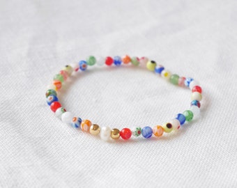 Millefiori pearl bracelet | Colorful stretch bracelet with small glass beads | Cute colorful bracelet | Comfortable beaded bracelet