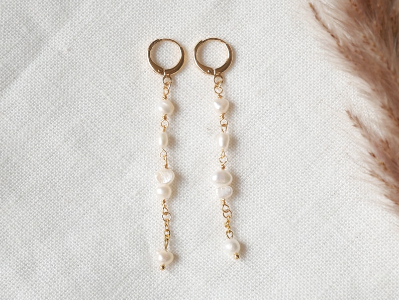 Long pearl earrings Dainty bridal earrings with freshwater pearls Wedding earrings Irregular pearls dangle boho minimalist wedding image 4