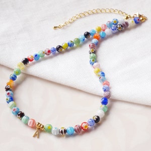 Millefiori initial necklace Colorful necklace with a letter charm Glass bead beaded choker Custom personalized jewelry gift for her image 4