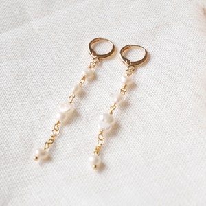 Long pearl earrings Dainty bridal earrings with freshwater pearls Wedding earrings Irregular pearls dangle boho minimalist wedding image 3