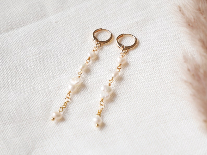 Long pearl earrings Dainty bridal earrings with freshwater pearls Wedding earrings Irregular pearls dangle boho minimalist wedding image 3