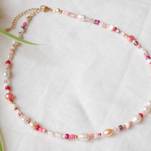 RASPBERRY colorful beaded necklace berry color beads choker Cute multicolor handmade jewelry gift for her with dainty red and pink beads image 4