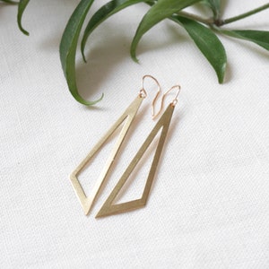 Triangle dangle earrings Geometric earrings Gold raw brass minimalist architectural jewelry Simple elegant edgy diagonal gift for her image 4