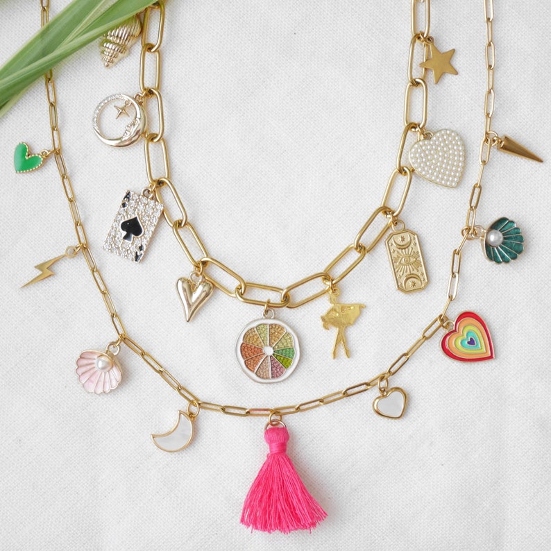 Custom charm necklace Personalized paperclip chain necklace Chunky or dainty customized pendant choker Handmade unique gift for her image 1